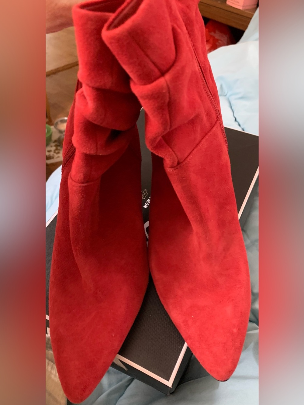 Naturalizer Red Suede Pointed-Toe Ankle Booties
